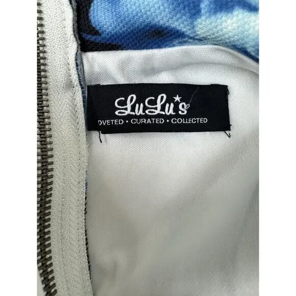 Lulu's Blue Floral Cottagecore Dress V-Neck Sheath Sleeveless Wedding Size Large - Picture 2 of 9